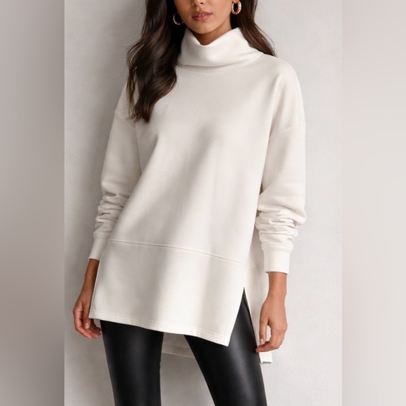 SPANX Tops - SPANX Off White Air Essentials Soft Tunic Turtleneck Elevated Sweatshirt Size XS